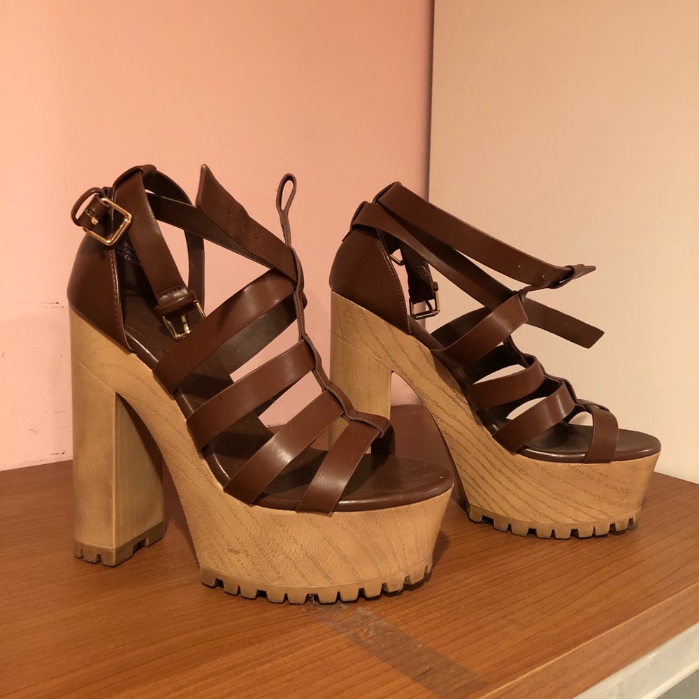 Forever 21 Gladiator Chunky Heels - 5 Inch
